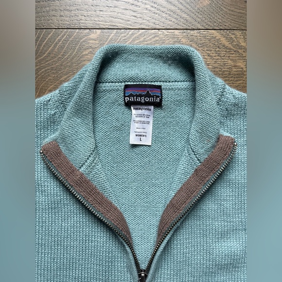 Patagonia Full Zip Mohair/Wool Blend Cardigan In Light Blue/Gray Trim Size L - Picture 9 of 16